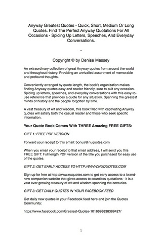 Imagen de portada: Anyway Greatest Quotes - Quick, Short, Medium Or Long Quotes. Find The Perfect Anyway Quotations For All Occasions - Spicing Up Letters, Speeches, And Everyday Conversations. 9781489108029