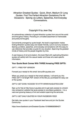 Cover image: Attraction Greatest Quotes - Quick, Short, Medium Or Long Quotes. Find The Perfect Attraction Quotations For All Occasions - Spicing Up Letters, Speeches, And Everyday Conversations. 9781489108081