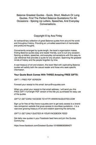 Imagen de portada: Balance Greatest Quotes - Quick, Short, Medium Or Long Quotes. Find The Perfect Balance Quotations For All Occasions - Spicing Up Letters, Speeches, And Everyday Conversations. 9781489108104