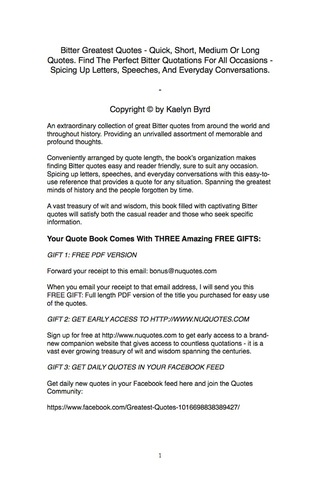 Imagen de portada: Bitter Greatest Quotes - Quick, Short, Medium Or Long Quotes. Find The Perfect Bitter Quotations For All Occasions - Spicing Up Letters, Speeches, And Everyday Conversations. 9781489108166