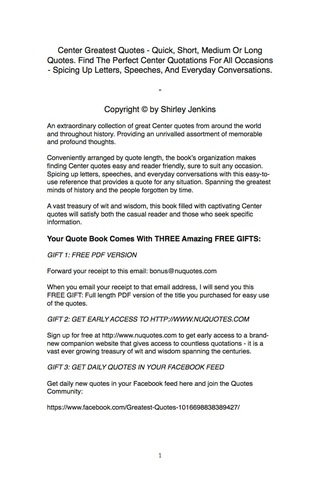 Cover image: Center Greatest Quotes - Quick, Short, Medium Or Long Quotes. Find The Perfect Center Quotations For All Occasions - Spicing Up Letters, Speeches, And Everyday Conversations. 9781489108210