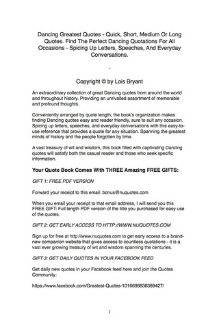 Cover image: Dancing Greatest Quotes - Quick, Short, Medium Or Long Quotes. Find The Perfect Dancing Quotations For All Occasions - Spicing Up Letters, Speeches, And Everyday Conversations. 9781489108401