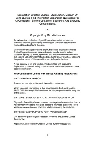 صورة الغلاف: Explanation Greatest Quotes - Quick, Short, Medium Or Long Quotes. Find The Perfect Explanation Quotations For All Occasions - Spicing Up Letters, Speeches, And Everyday Conversations. 9781489108678