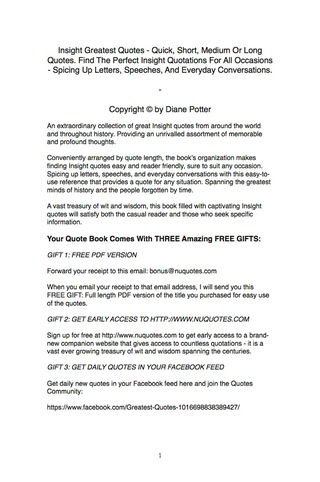 Cover image: Insight Greatest Quotes - Quick, Short, Medium Or Long Quotes. Find The Perfect Insight Quotations For All Occasions - Spicing Up Letters, Speeches, And Everyday Conversations. 9781489109057