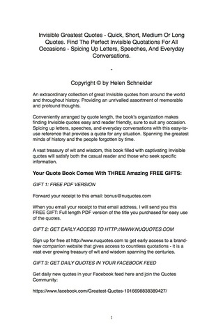 Omslagafbeelding: Invisible Greatest Quotes - Quick, Short, Medium Or Long Quotes. Find The Perfect Invisible Quotations For All Occasions - Spicing Up Letters, Speeches, And Everyday Conversations. 9781489109095