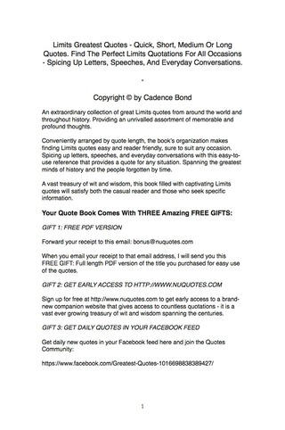 صورة الغلاف: Limits Greatest Quotes - Quick, Short, Medium Or Long Quotes. Find The Perfect Limits Quotations For All Occasions - Spicing Up Letters, Speeches, And Everyday Conversations. 9781489109200