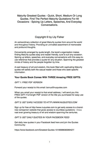 Cover image: Maturity Greatest Quotes - Quick, Short, Medium Or Long Quotes. Find The Perfect Maturity Quotations For All Occasions - Spicing Up Letters, Speeches, And Everyday Conversations. 9781489109323