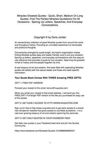 Omslagafbeelding: Miracles Greatest Quotes - Quick, Short, Medium Or Long Quotes. Find The Perfect Miracles Quotations For All Occasions - Spicing Up Letters, Speeches, And Everyday Conversations. 9781489109392