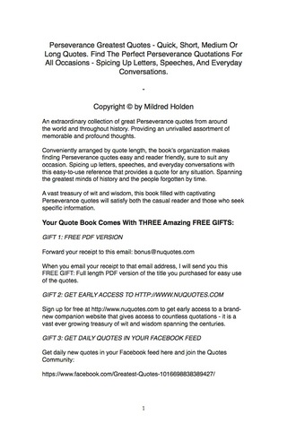 Cover image: Perseverance Greatest Quotes - Quick, Short, Medium Or Long Quotes. Find The Perfect Perseverance Quotations For All Occasions - Spicing Up Letters, Speeches, And Everyday Conversations. 9781489109675