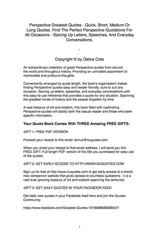 Cover image: Perspective Greatest Quotes - Quick, Short, Medium Or Long Quotes. Find The Perfect Perspective Quotations For All Occasions - Spicing Up Letters, Speeches, And Everyday Conversations. 9781489109682