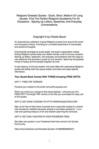 Cover image: Religions Greatest Quotes - Quick, Short, Medium Or Long Quotes. Find The Perfect Religions Quotations For All Occasions - Spicing Up Letters, Speeches, And Everyday Conversations. 9781489109897