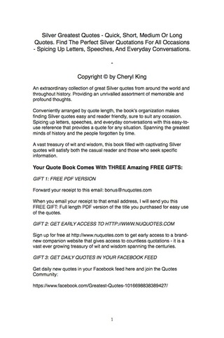 Imagen de portada: Silver Greatest Quotes - Quick, Short, Medium Or Long Quotes. Find The Perfect Silver Quotations For All Occasions - Spicing Up Letters, Speeches, And Everyday Conversations. 9781489110053