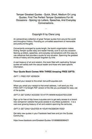 صورة الغلاف: Temper Greatest Quotes - Quick, Short, Medium Or Long Quotes. Find The Perfect Temper Quotations For All Occasions - Spicing Up Letters, Speeches, And Everyday Conversations. 9781489110268