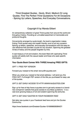 Cover image: Thirst Greatest Quotes - Quick, Short, Medium Or Long Quotes. Find The Perfect Thirst Quotations For All Occasions - Spicing Up Letters, Speeches, And Everyday Conversations. 9781489110343