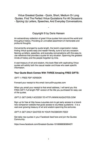 Cover image: Virtue Greatest Quotes - Quick, Short, Medium Or Long Quotes. Find The Perfect Virtue Quotations For All Occasions - Spicing Up Letters, Speeches, And Everyday Conversations. 9781489110442