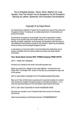 Cover image: You're Greatest Quotes - Quick, Short, Medium Or Long Quotes. Find The Perfect You're Quotations For All Occasions - Spicing Up Letters, Speeches, And Everyday Conversations. 9781489110763