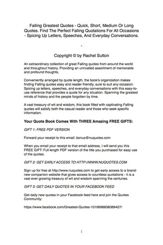 Cover image: Falling Greatest Quotes - Quick, Short, Medium Or Long Quotes. Find The Perfect Falling Quotations For All Occasions - Spicing Up Letters, Speeches, And Everyday Conversations. 9781489110886