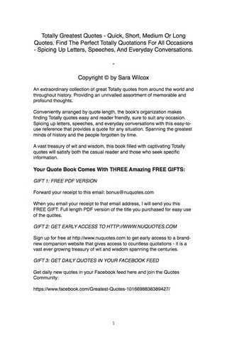 Cover image: Totally Greatest Quotes - Quick, Short, Medium Or Long Quotes. Find The Perfect Totally Quotations For All Occasions - Spicing Up Letters, Speeches, And Everyday Conversations. 9781489111524