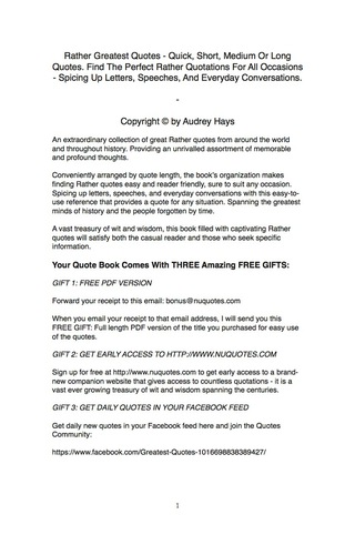 Cover image: Rather Greatest Quotes - Quick, Short, Medium Or Long Quotes. Find The Perfect Rather Quotations For All Occasions - Spicing Up Letters, Speeches, And Everyday Conversations. 9781489111876