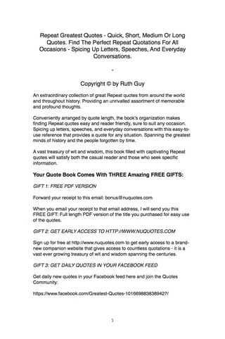 Cover image: Repeat Greatest Quotes - Quick, Short, Medium Or Long Quotes. Find The Perfect Repeat Quotations For All Occasions - Spicing Up Letters, Speeches, And Everyday Conversations. 9781489111906