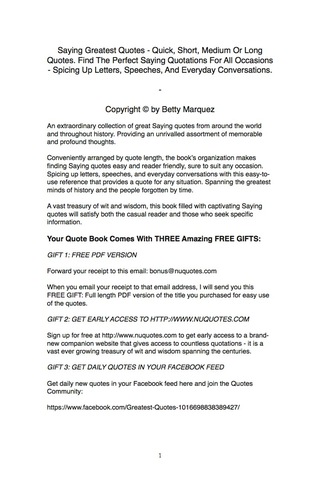 Titelbild: Saying Greatest Quotes - Quick, Short, Medium Or Long Quotes. Find The Perfect Saying Quotations For All Occasions - Spicing Up Letters, Speeches, And Everyday Conversations. 9781489111920