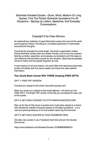 Cover image: Scientists Greatest Quotes - Quick, Short, Medium Or Long Quotes. Find The Perfect Scientists Quotations For All Occasions - Spicing Up Letters, Speeches, And Everyday Conversations. 9781489111937