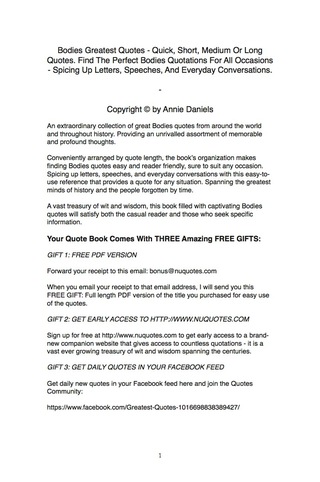 Cover image: Bodies Greatest Quotes - Quick, Short, Medium Or Long Quotes. Find The Perfect Bodies Quotations For All Occasions - Spicing Up Letters, Speeches, And Everyday Conversations. 9781489112224