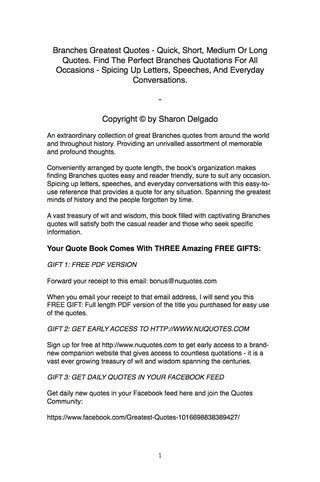 Cover image: Branches Greatest Quotes - Quick, Short, Medium Or Long Quotes. Find The Perfect Branches Quotations For All Occasions - Spicing Up Letters, Speeches, And Everyday Conversations. 9781489112231