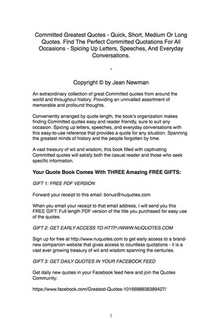 Cover image: Committed Greatest Quotes - Quick, Short, Medium Or Long Quotes. Find The Perfect Committed Quotations For All Occasions - Spicing Up Letters, Speeches, And Everyday Conversations. 9781489112330