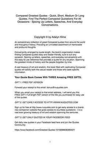 Imagen de portada: Compared Greatest Quotes - Quick, Short, Medium Or Long Quotes. Find The Perfect Compared Quotations For All Occasions - Spicing Up Letters, Speeches, And Everyday Conversations. 9781489112347