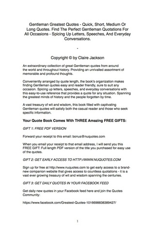 Cover image: Gentleman Greatest Quotes - Quick, Short, Medium Or Long Quotes. Find The Perfect Gentleman Quotations For All Occasions - Spicing Up Letters, Speeches, And Everyday Conversations. 9781489112644