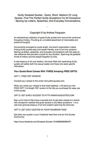 Titelbild: Guilty Greatest Quotes - Quick, Short, Medium Or Long Quotes. Find The Perfect Guilty Quotations For All Occasions - Spicing Up Letters, Speeches, And Everyday Conversations. 9781489112668