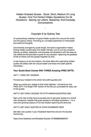 Titelbild: Hidden Greatest Quotes - Quick, Short, Medium Or Long Quotes. Find The Perfect Hidden Quotations For All Occasions - Spicing Up Letters, Speeches, And Everyday Conversations. 9781489112712