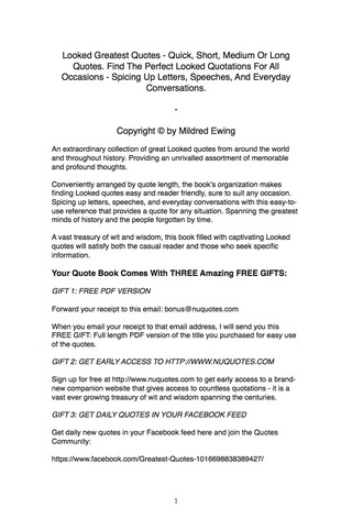 Imagen de portada: Looked Greatest Quotes - Quick, Short, Medium Or Long Quotes. Find The Perfect Looked Quotations For All Occasions - Spicing Up Letters, Speeches, And Everyday Conversations. 9781489112842