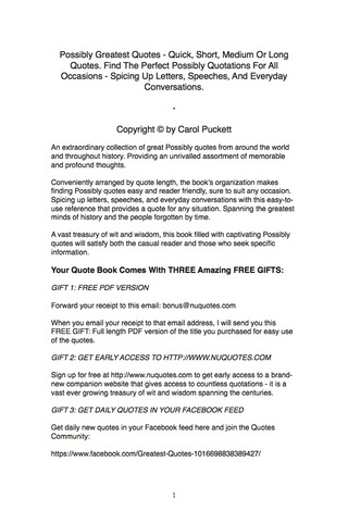 Cover image: Possibly Greatest Quotes - Quick, Short, Medium Or Long Quotes. Find The Perfect Possibly Quotations For All Occasions - Spicing Up Letters, Speeches, And Everyday Conversations. 9781489113047