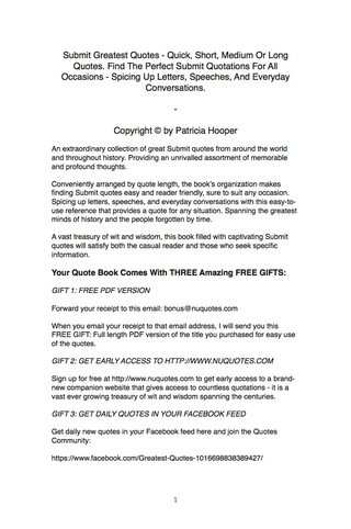 Titelbild: Submit Greatest Quotes - Quick, Short, Medium Or Long Quotes. Find The Perfect Submit Quotations For All Occasions - Spicing Up Letters, Speeches, And Everyday Conversations. 9781489113276