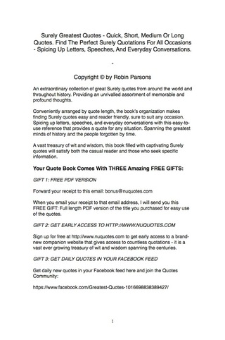 Cover image: Surely Greatest Quotes - Quick, Short, Medium Or Long Quotes. Find The Perfect Surely Quotations For All Occasions - Spicing Up Letters, Speeches, And Everyday Conversations. 9781489113283