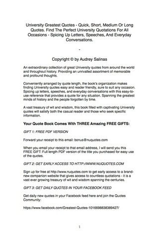 صورة الغلاف: University Greatest Quotes - Quick, Short, Medium Or Long Quotes. Find The Perfect University Quotations For All Occasions - Spicing Up Letters, Speeches, And Everyday Conversations. 9781489113313