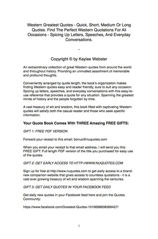 Cover image: Western Greatest Quotes - Quick, Short, Medium Or Long Quotes. Find The Perfect Western Quotations For All Occasions - Spicing Up Letters, Speeches, And Everyday Conversations. 9781489113344