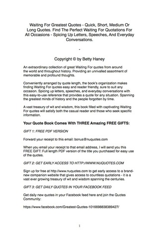 Omslagafbeelding: Waiting For Greatest Quotes - Quick, Short, Medium Or Long Quotes. Find The Perfect Waiting For Quotations For All Occasions - Spicing Up Letters, Speeches, And Everyday Conversations. 9781489113375