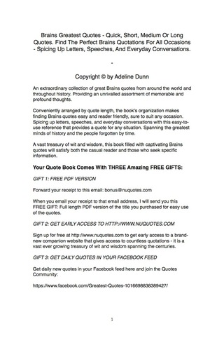 Cover image: Brains Greatest Quotes - Quick, Short, Medium Or Long Quotes. Find The Perfect Brains Quotations For All Occasions - Spicing Up Letters, Speeches, And Everyday Conversations. 9781489113559