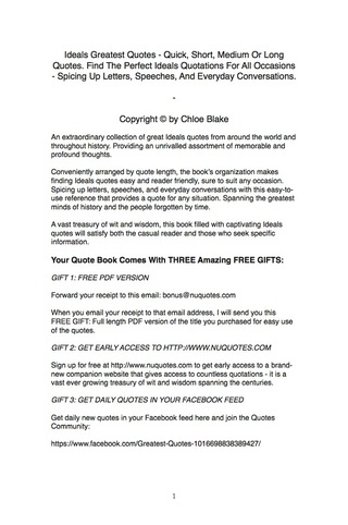 Cover image: Ideals Greatest Quotes - Quick, Short, Medium Or Long Quotes. Find The Perfect Ideals Quotations For All Occasions - Spicing Up Letters, Speeches, And Everyday Conversations. 9781489113665