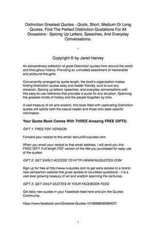 Cover image: Distinction Greatest Quotes - Quick, Short, Medium Or Long Quotes. Find The Perfect Distinction Quotations For All Occasions - Spicing Up Letters, Speeches, And Everyday Conversations. 9781489113689