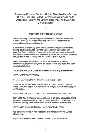 Imagen de portada: Reverence Greatest Quotes - Quick, Short, Medium Or Long Quotes. Find The Perfect Reverence Quotations For All Occasions - Spicing Up Letters, Speeches, And Everyday Conversations. 9781489113856