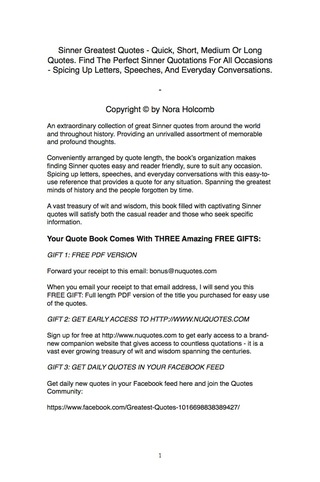 Cover image: Sinner Greatest Quotes - Quick, Short, Medium Or Long Quotes. Find The Perfect Sinner Quotations For All Occasions - Spicing Up Letters, Speeches, And Everyday Conversations. 9781489113870