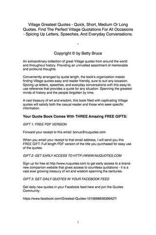 Cover image: Village Greatest Quotes - Quick, Short, Medium Or Long Quotes. Find The Perfect Village Quotations For All Occasions - Spicing Up Letters, Speeches, And Everyday Conversations. 9781489113887