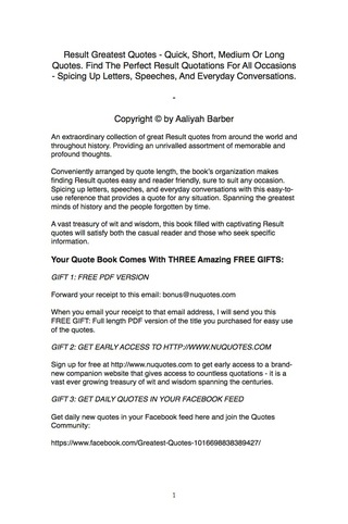 Cover image: Result Greatest Quotes - Quick, Short, Medium Or Long Quotes. Find The Perfect Result Quotations For All Occasions - Spicing Up Letters, Speeches, And Everyday Conversations. 9781489113955