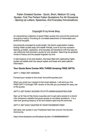 Cover image: Fallen Greatest Quotes - Quick, Short, Medium Or Long Quotes. Find The Perfect Fallen Quotations For All Occasions - Spicing Up Letters, Speeches, And Everyday Conversations. 9781489114044