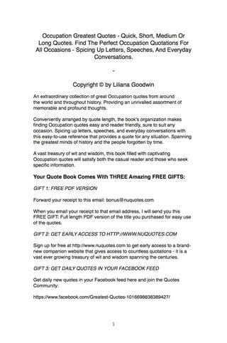 Titelbild: Occupation Greatest Quotes - Quick, Short, Medium Or Long Quotes. Find The Perfect Occupation Quotations For All Occasions - Spicing Up Letters, Speeches, And Everyday Conversations. 9781489114075