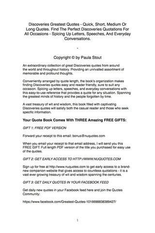 Cover image: Discoveries Greatest Quotes - Quick, Short, Medium Or Long Quotes. Find The Perfect Discoveries Quotations For All Occasions - Spicing Up Letters, Speeches, And Everyday Conversations. 9781489114105